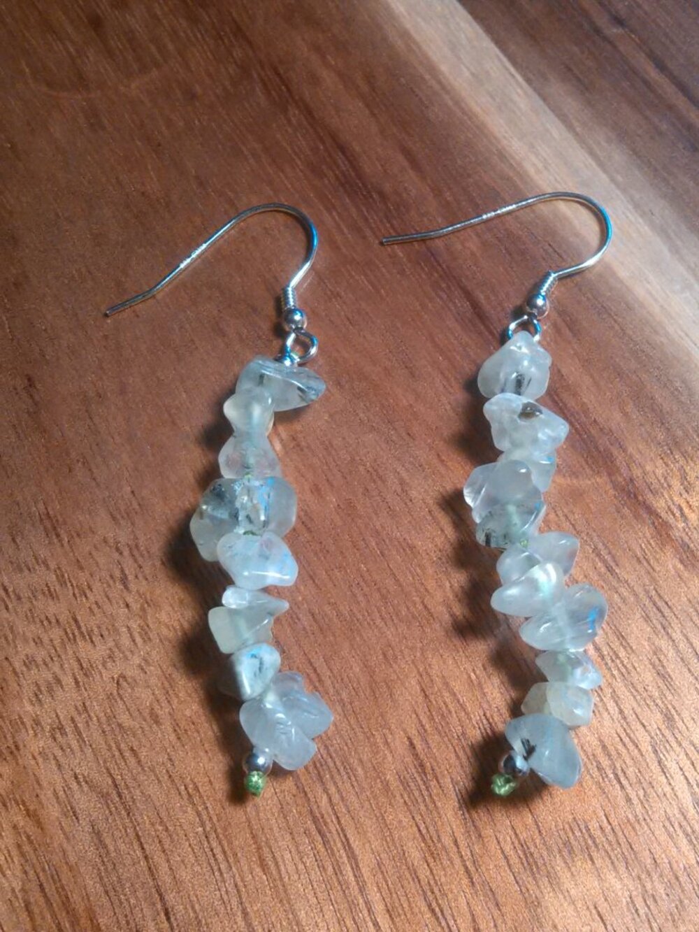 Prehnite Chips Rhodium Over Sterling Silver Dangle Earrings